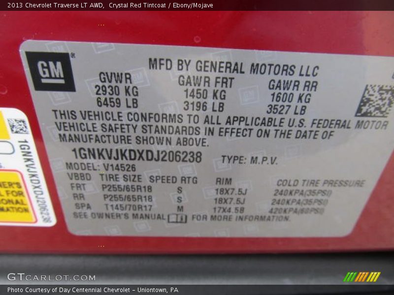 Crystal Red Tintcoat / Ebony/Mojave 2013 Chevrolet Traverse LT AWD