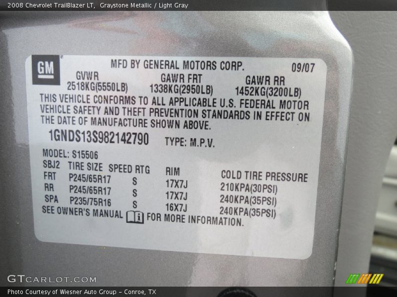 Graystone Metallic / Light Gray 2008 Chevrolet TrailBlazer LT