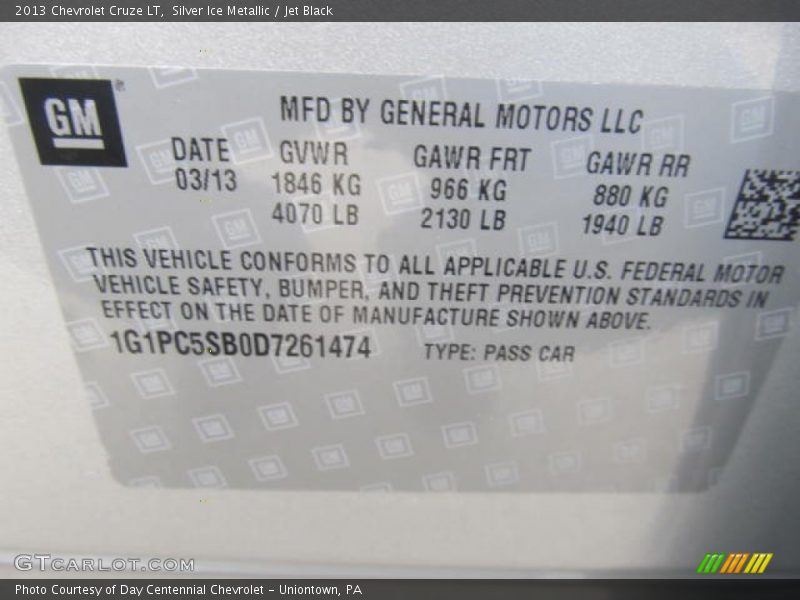 Silver Ice Metallic / Jet Black 2013 Chevrolet Cruze LT
