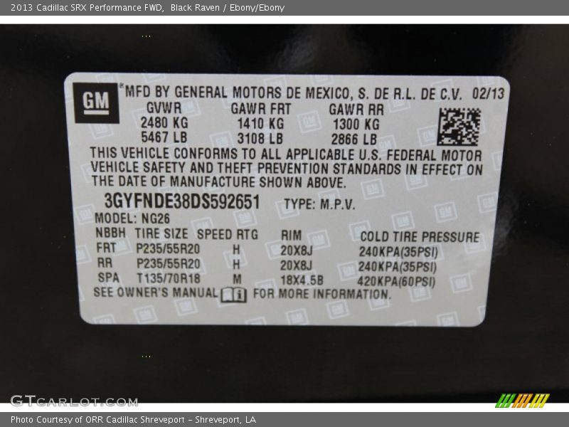 Black Raven / Ebony/Ebony 2013 Cadillac SRX Performance FWD