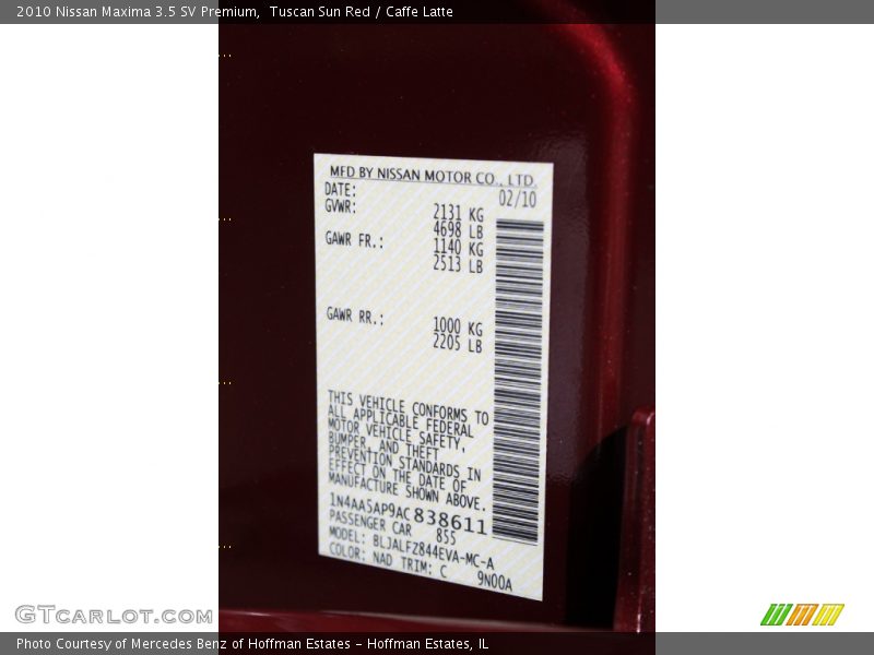 Tuscan Sun Red / Caffe Latte 2010 Nissan Maxima 3.5 SV Premium