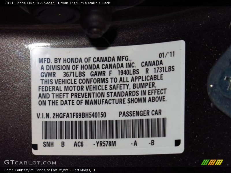 Urban Titanium Metallic / Black 2011 Honda Civic LX-S Sedan