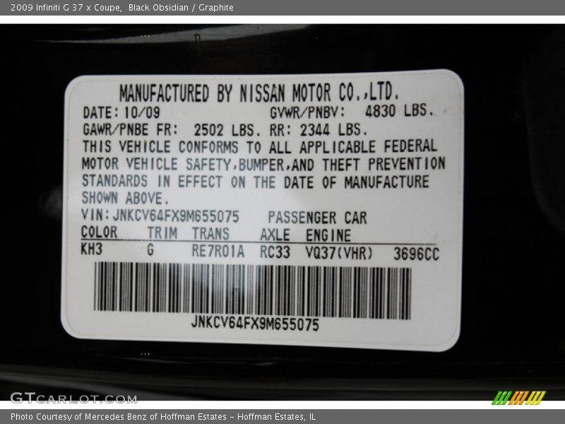 Black Obsidian / Graphite 2009 Infiniti G 37 x Coupe