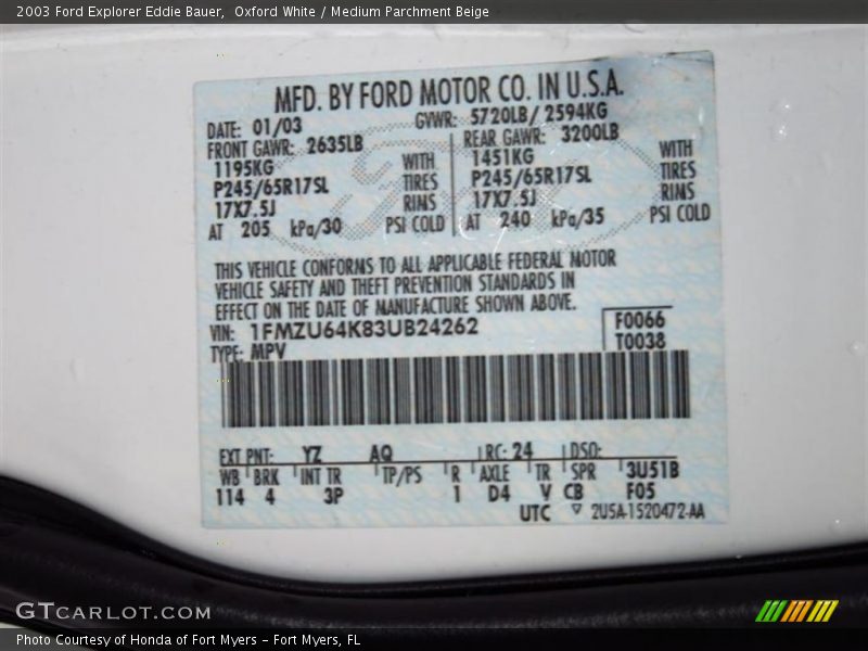 Oxford White / Medium Parchment Beige 2003 Ford Explorer Eddie Bauer
