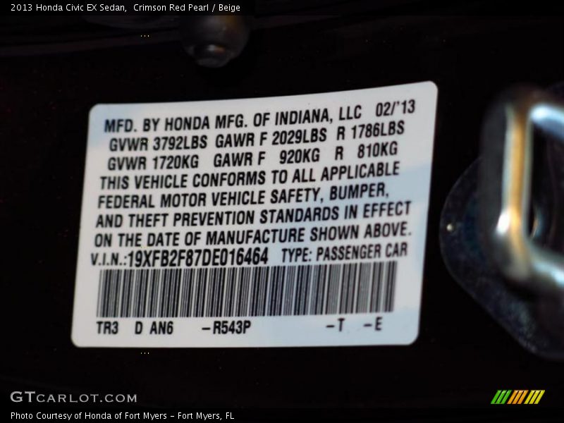Crimson Red Pearl / Beige 2013 Honda Civic EX Sedan