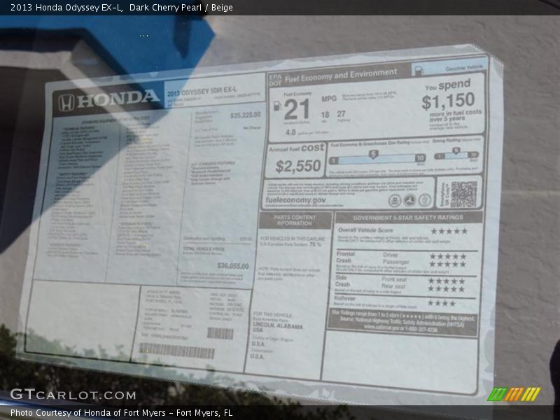Dark Cherry Pearl / Beige 2013 Honda Odyssey EX-L