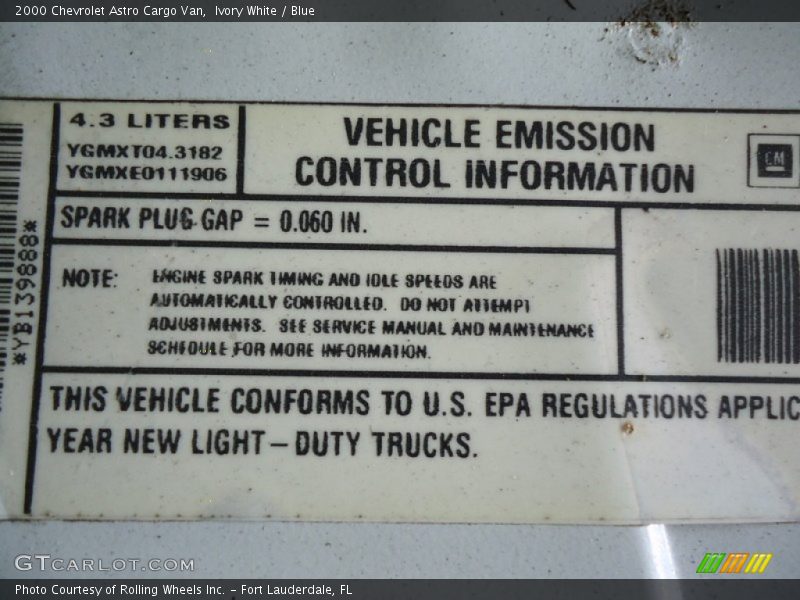 Ivory White / Blue 2000 Chevrolet Astro Cargo Van