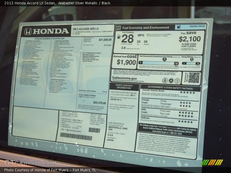  2013 Accord LX Sedan Window Sticker