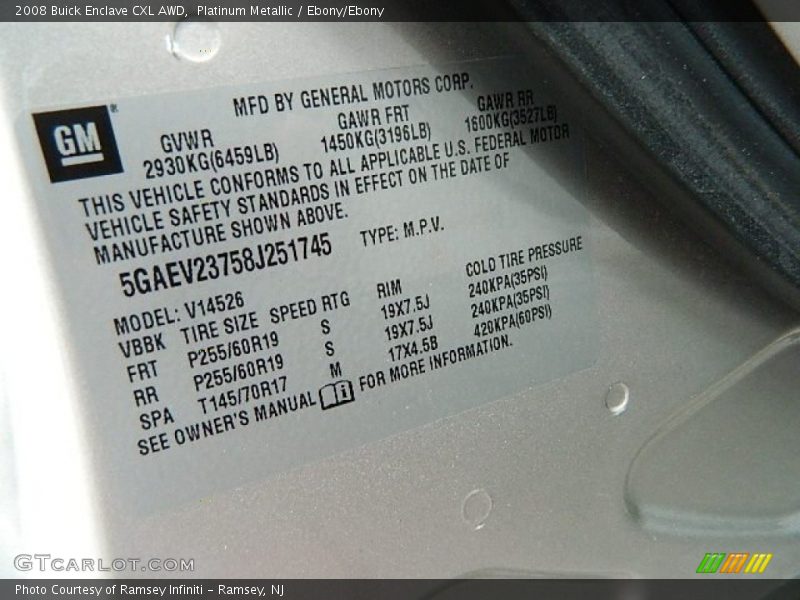 Platinum Metallic / Ebony/Ebony 2008 Buick Enclave CXL AWD
