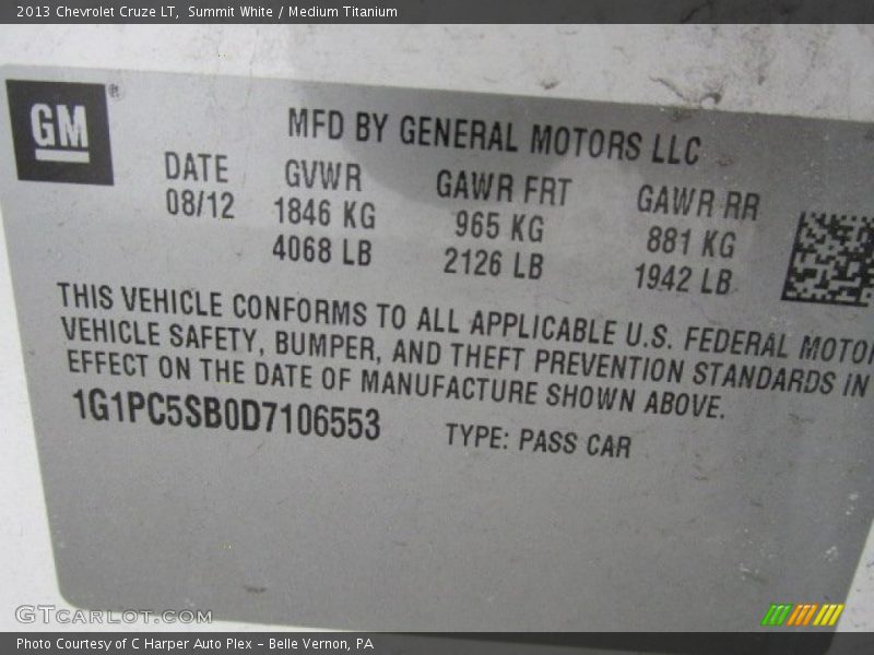 Summit White / Medium Titanium 2013 Chevrolet Cruze LT