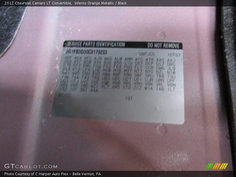 2012 Camaro LT Convertible Inferno Orange Metallic Color Code 19T