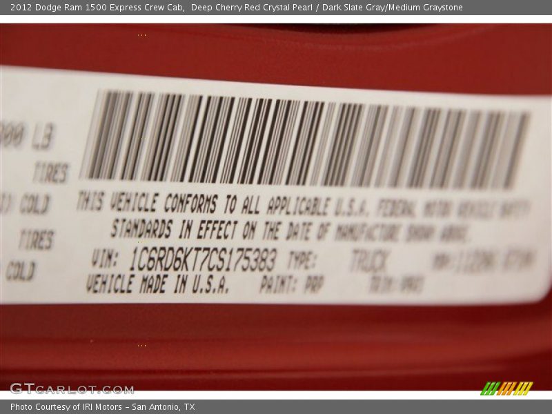 2012 Ram 1500 Express Crew Cab Deep Cherry Red Crystal Pearl Color Code PRP