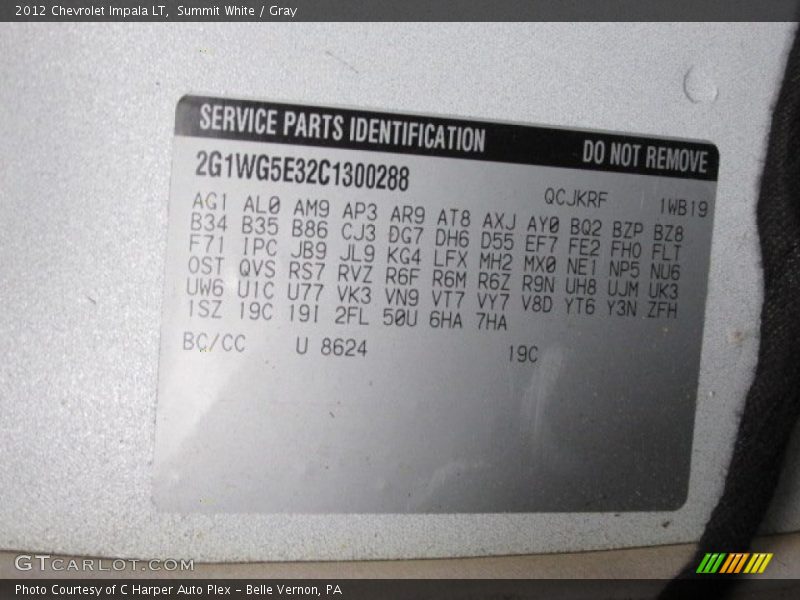 2012 Impala LT Summit White Color Code 8624