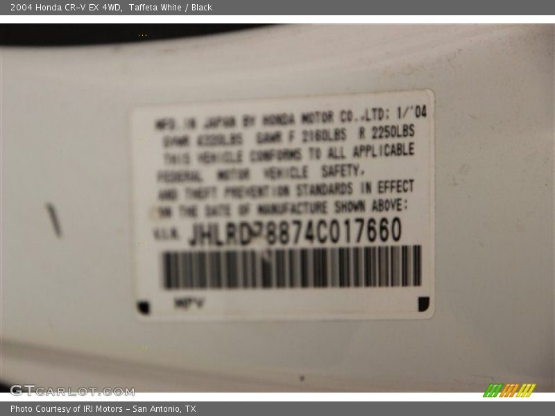 Taffeta White / Black 2004 Honda CR-V EX 4WD