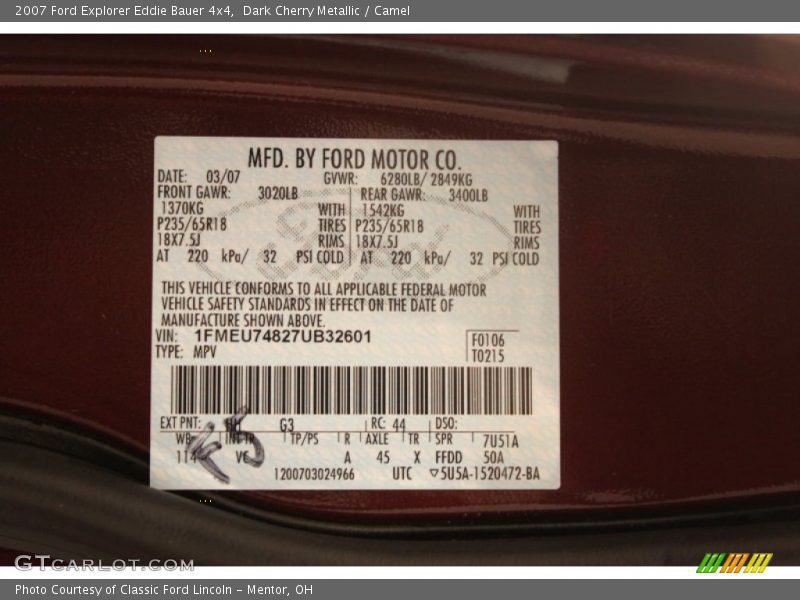 Dark Cherry Metallic / Camel 2007 Ford Explorer Eddie Bauer 4x4
