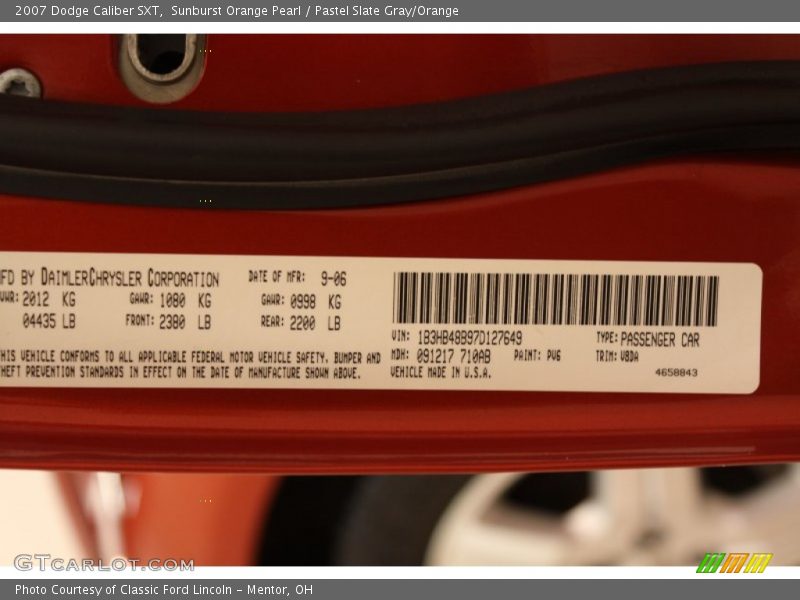 Sunburst Orange Pearl / Pastel Slate Gray/Orange 2007 Dodge Caliber SXT