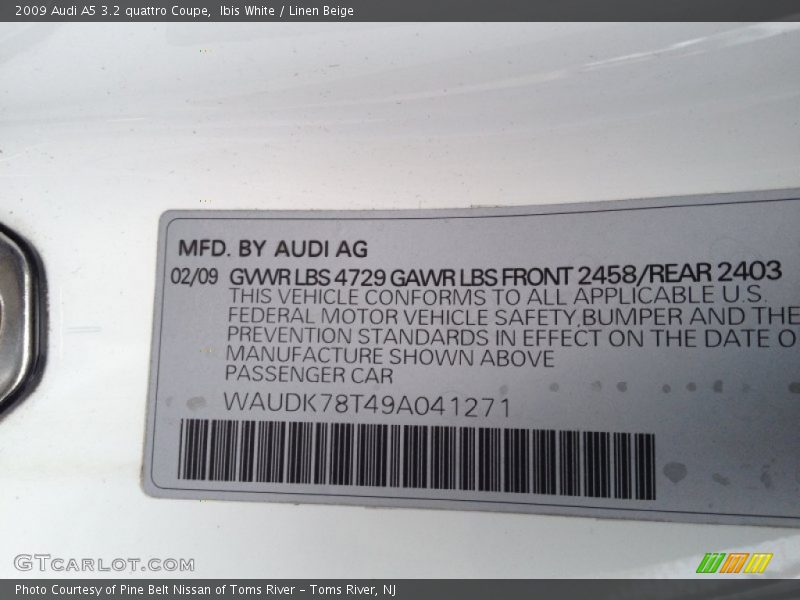 Ibis White / Linen Beige 2009 Audi A5 3.2 quattro Coupe