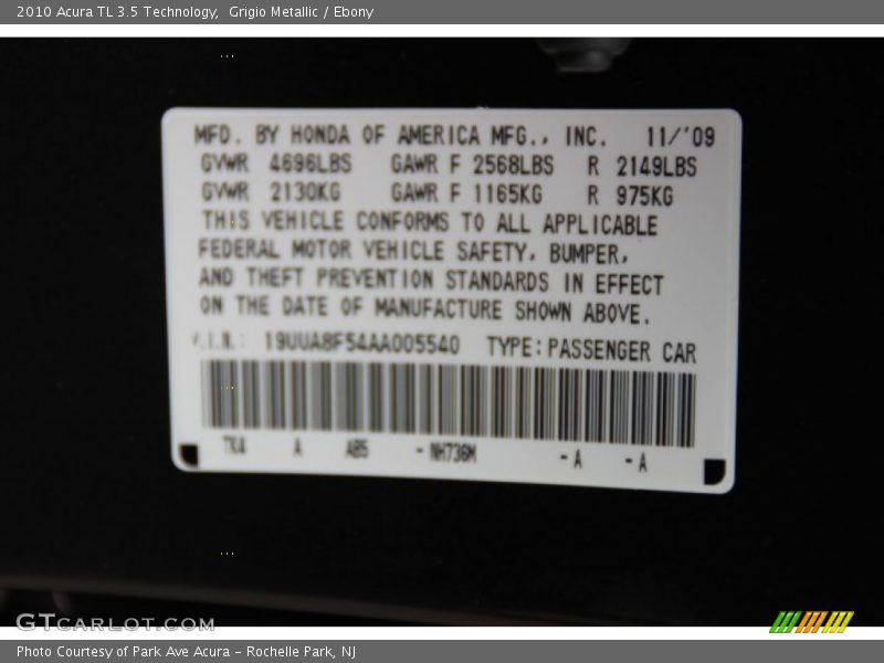 Grigio Metallic / Ebony 2010 Acura TL 3.5 Technology