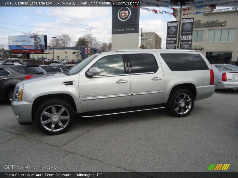 Silver Lining Metallic / Ebony/Ebony 2011 Cadillac Escalade ESV Luxury AWD