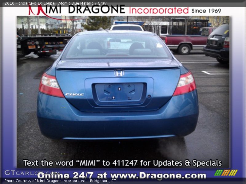 Atomic Blue Metallic / Gray 2010 Honda Civic LX Coupe