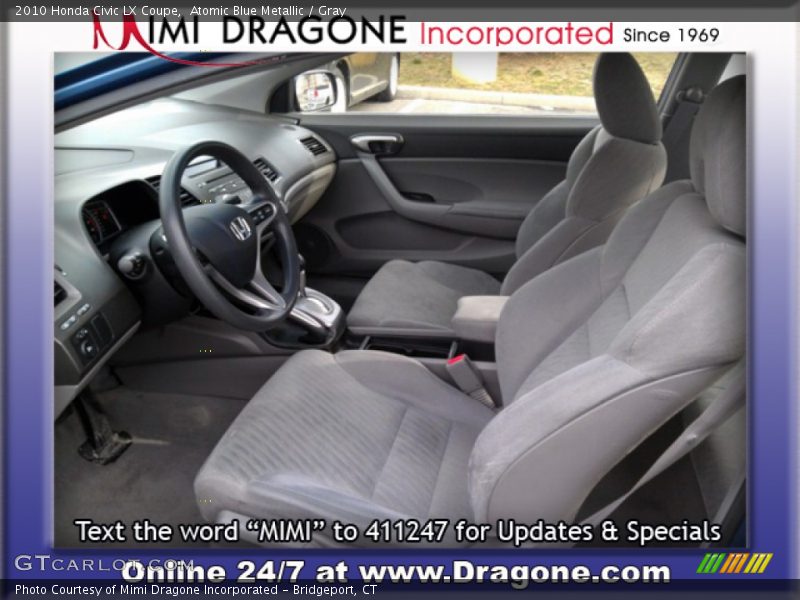 Atomic Blue Metallic / Gray 2010 Honda Civic LX Coupe