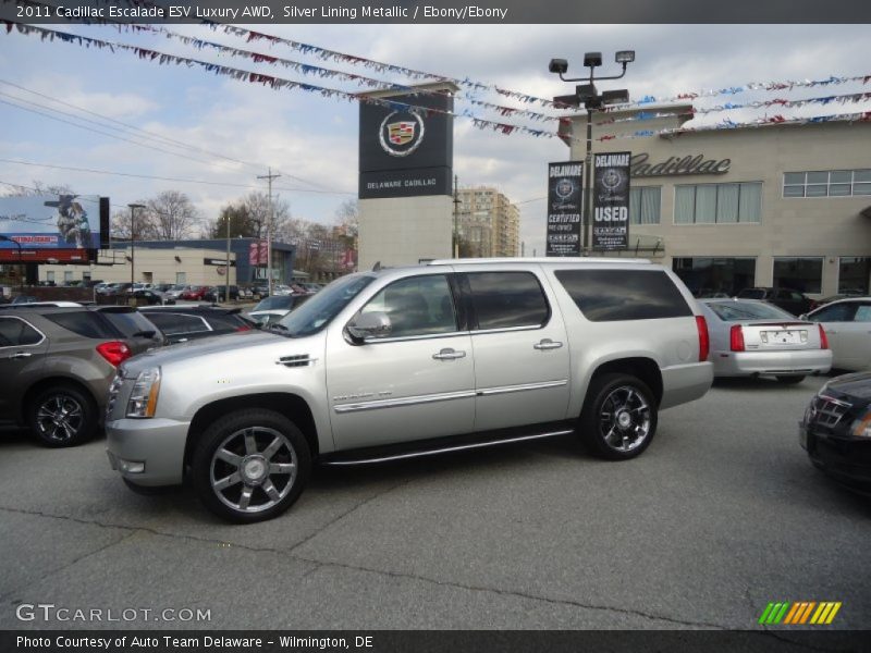 Silver Lining Metallic / Ebony/Ebony 2011 Cadillac Escalade ESV Luxury AWD