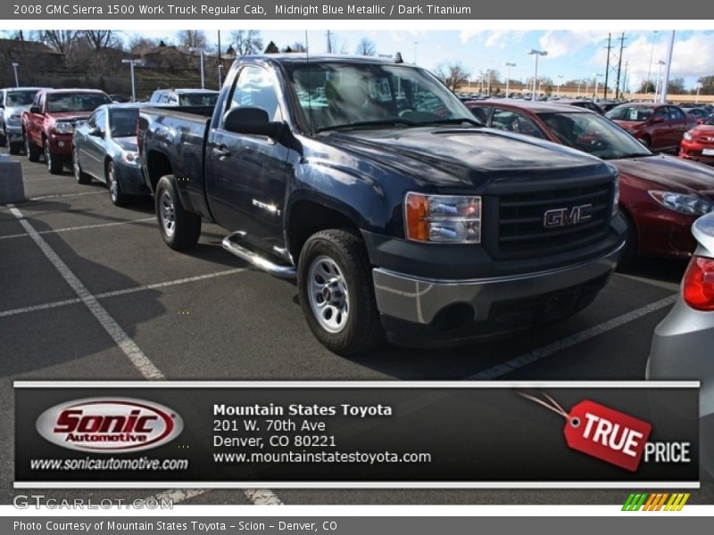 Midnight Blue Metallic / Dark Titanium 2008 GMC Sierra 1500 Work Truck Regular Cab