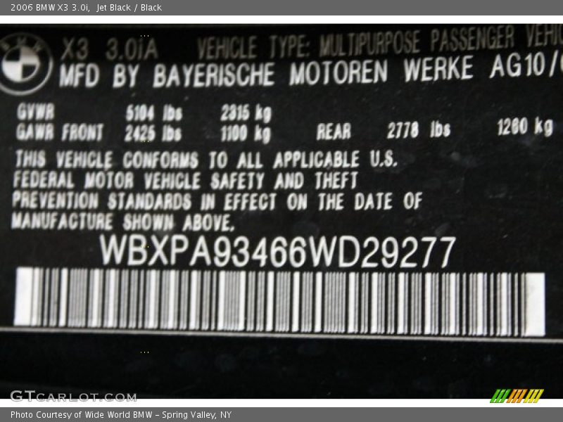 Jet Black / Black 2006 BMW X3 3.0i