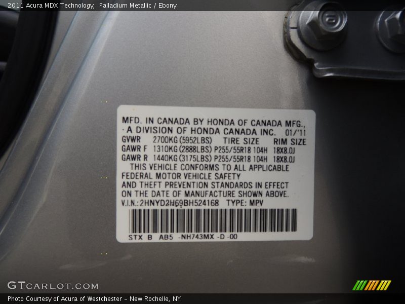Palladium Metallic / Ebony 2011 Acura MDX Technology