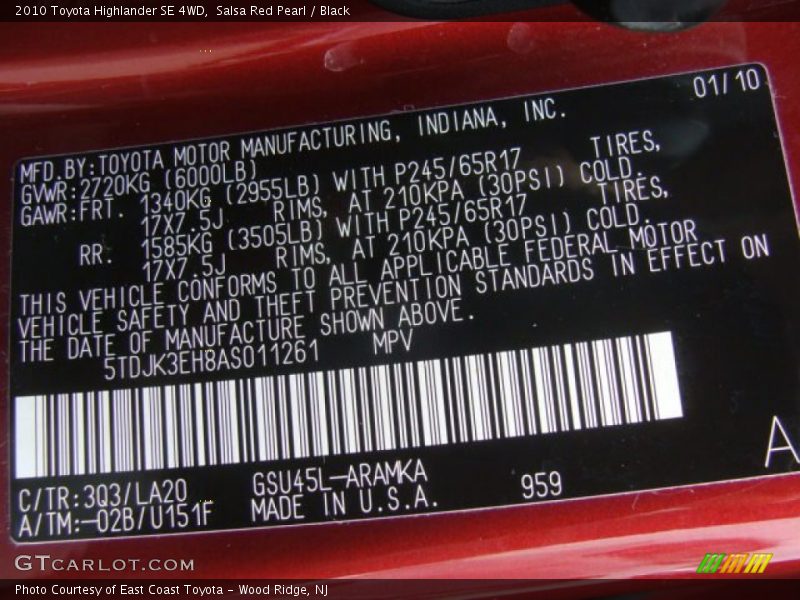 Salsa Red Pearl / Black 2010 Toyota Highlander SE 4WD