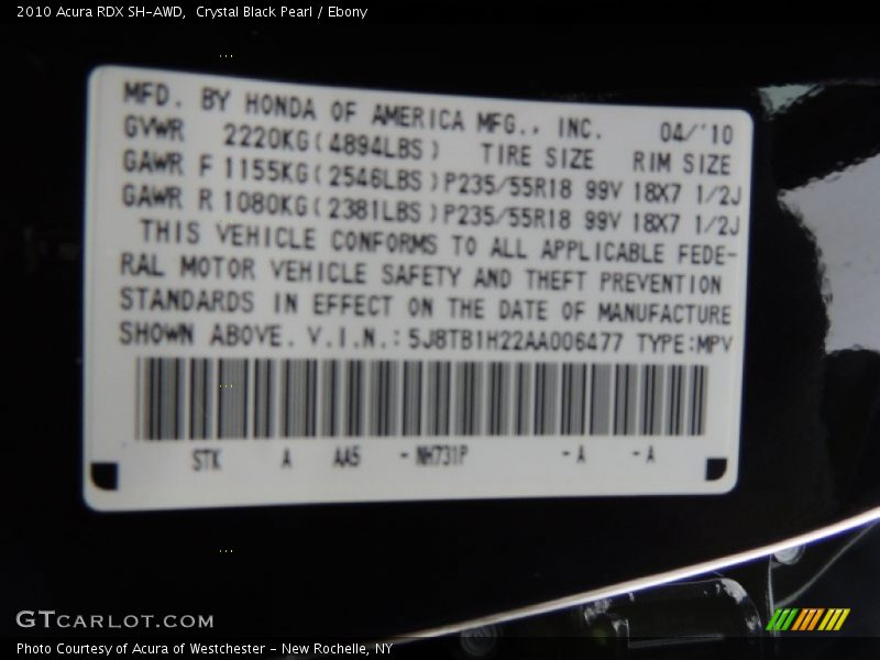 Crystal Black Pearl / Ebony 2010 Acura RDX SH-AWD