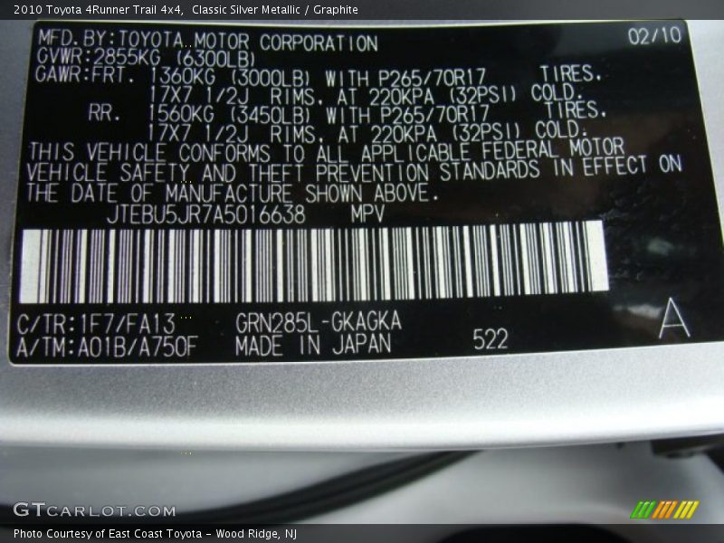 Classic Silver Metallic / Graphite 2010 Toyota 4Runner Trail 4x4