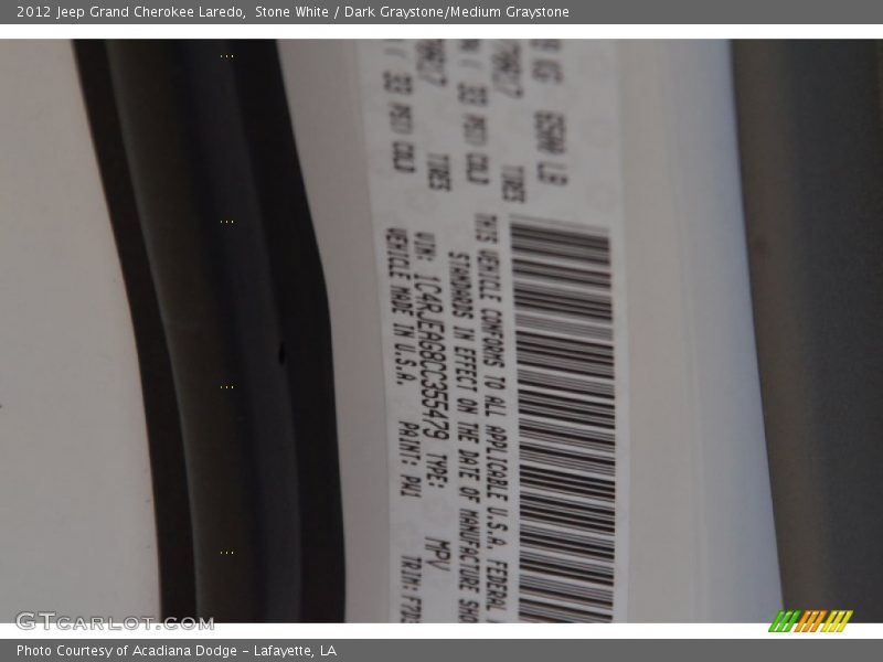 Stone White / Dark Graystone/Medium Graystone 2012 Jeep Grand Cherokee Laredo
