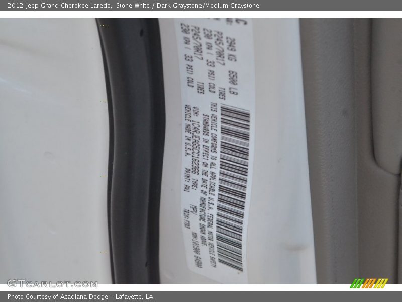 Stone White / Dark Graystone/Medium Graystone 2012 Jeep Grand Cherokee Laredo