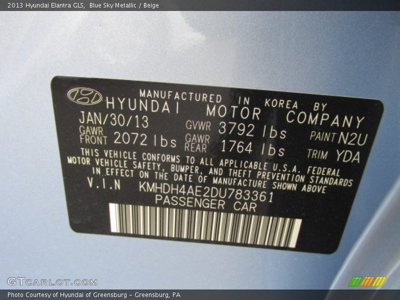 Blue Sky Metallic / Beige 2013 Hyundai Elantra GLS