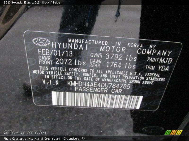 Black / Beige 2013 Hyundai Elantra GLS