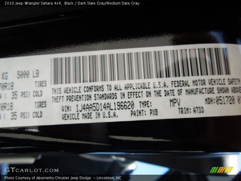 Black / Dark Slate Gray/Medium Slate Gray 2010 Jeep Wrangler Sahara 4x4