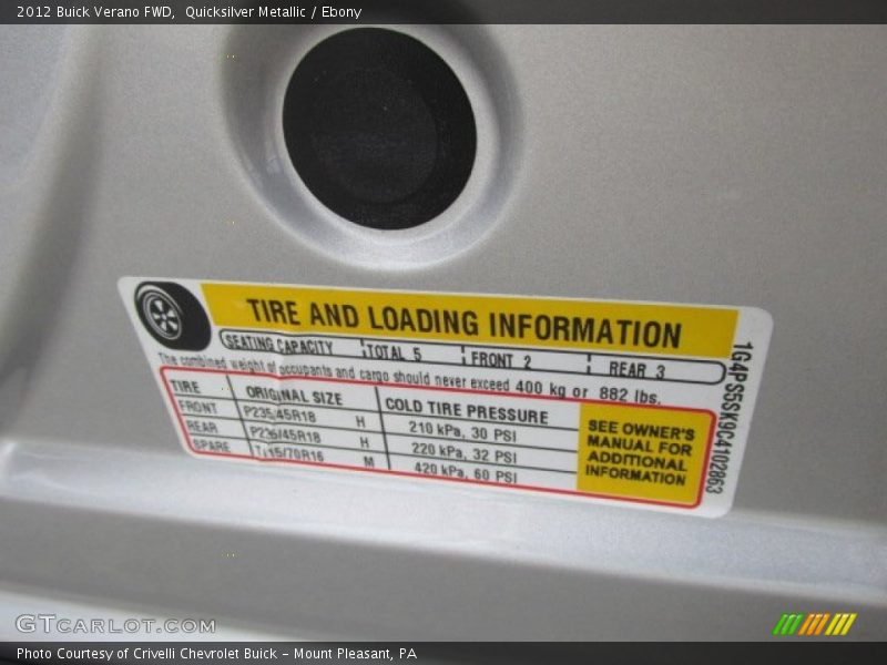 Quicksilver Metallic / Ebony 2012 Buick Verano FWD