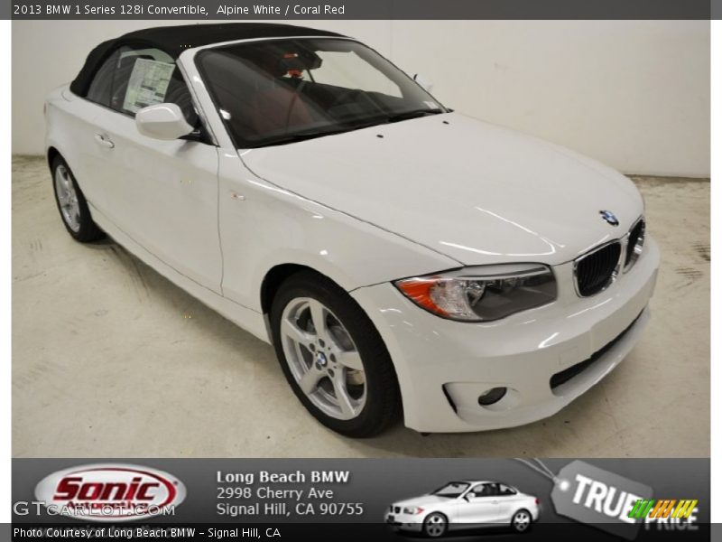 Alpine White / Coral Red 2013 BMW 1 Series 128i Convertible