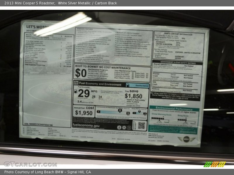 White Silver Metallic / Carbon Black 2013 Mini Cooper S Roadster