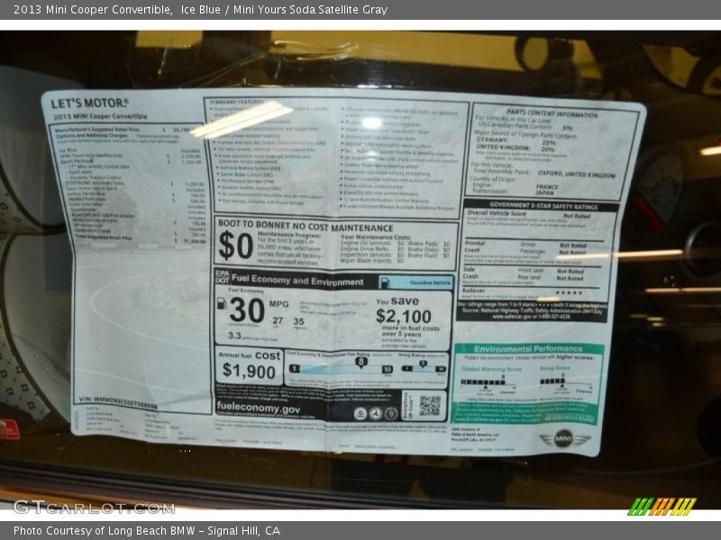  2013 Cooper Convertible Window Sticker