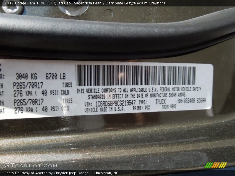 Sagebrush Pearl / Dark Slate Gray/Medium Graystone 2012 Dodge Ram 1500 SLT Quad Cab