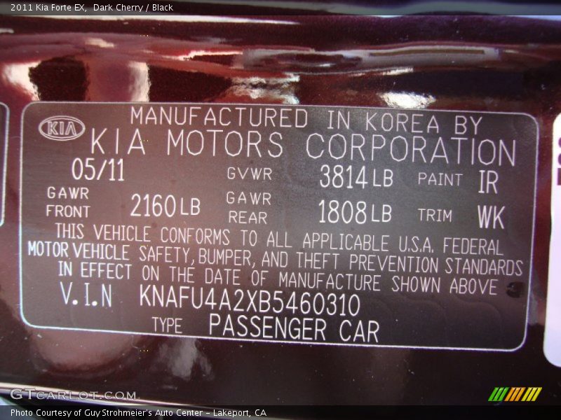 2011 Forte EX Dark Cherry Color Code IR