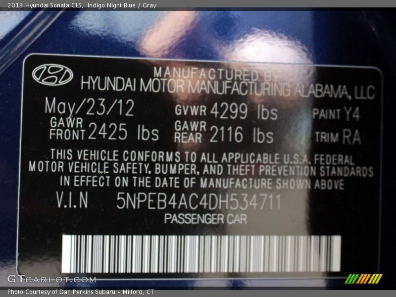 Indigo Night Blue / Gray 2013 Hyundai Sonata GLS