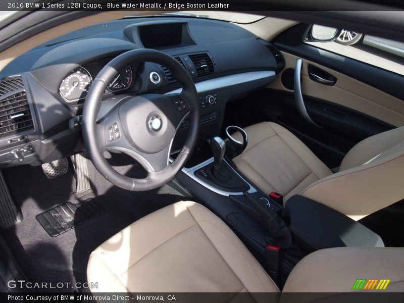 Blue Water Metallic / Beige Boston Leather 2010 BMW 1 Series 128i Coupe