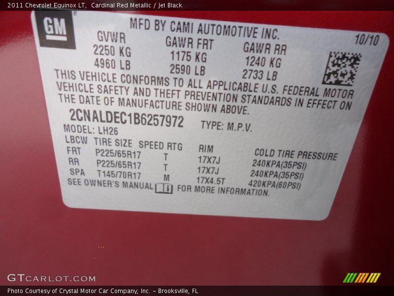 Cardinal Red Metallic / Jet Black 2011 Chevrolet Equinox LT