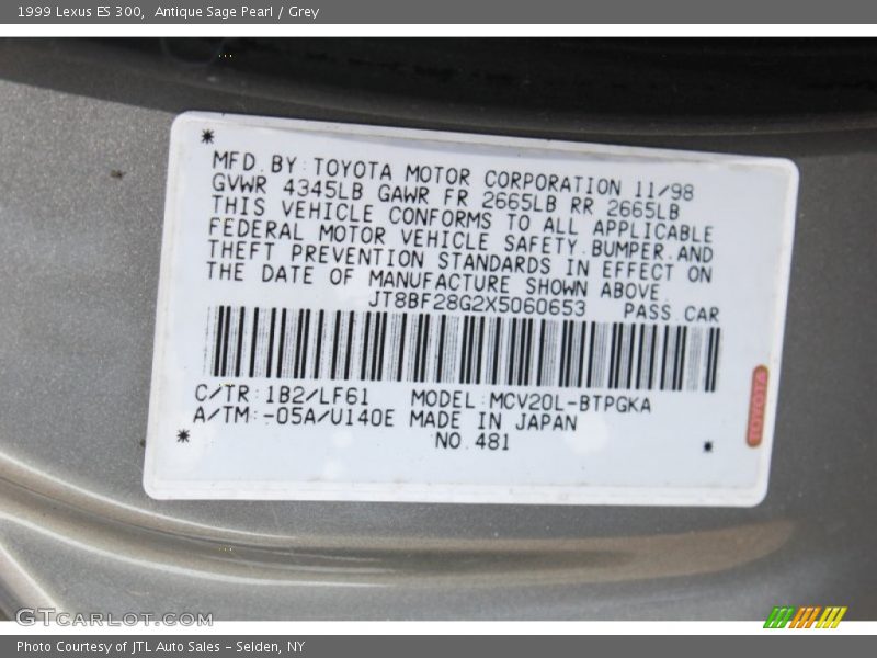 1999 ES 300 Antique Sage Pearl Color Code 1B2