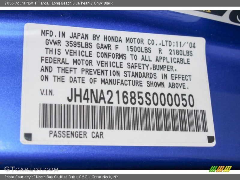 Long Beach Blue Pearl / Onyx Black 2005 Acura NSX T Targa