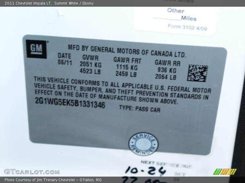 Summit White / Ebony 2011 Chevrolet Impala LT