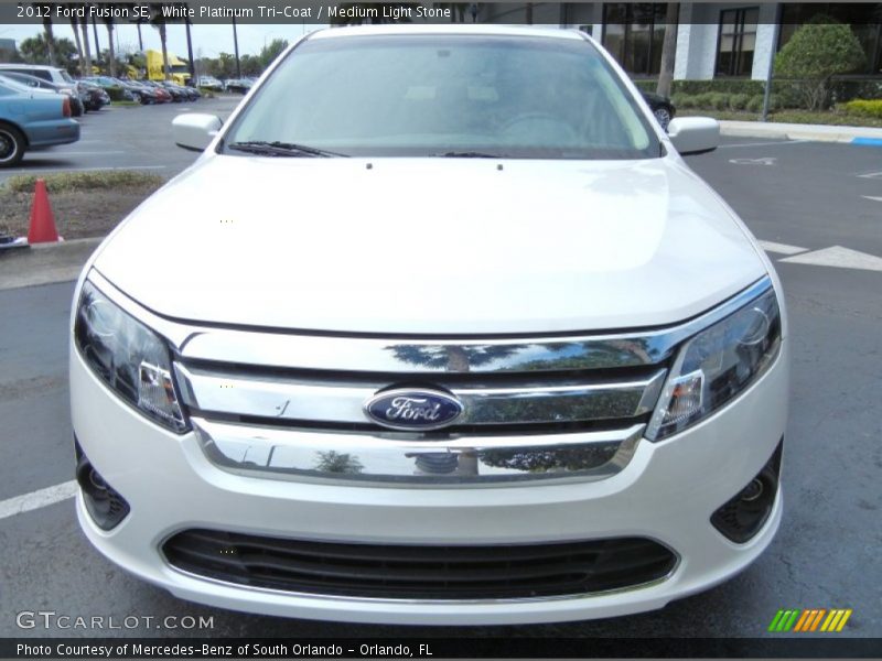 White Platinum Tri-Coat / Medium Light Stone 2012 Ford Fusion SE